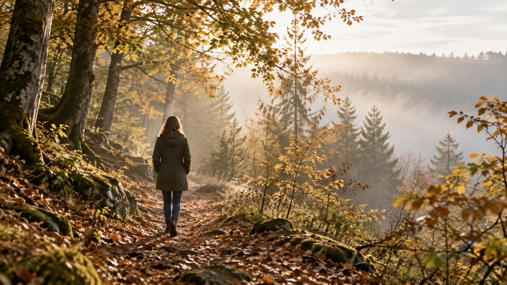 Frau geht im Wald spazieren